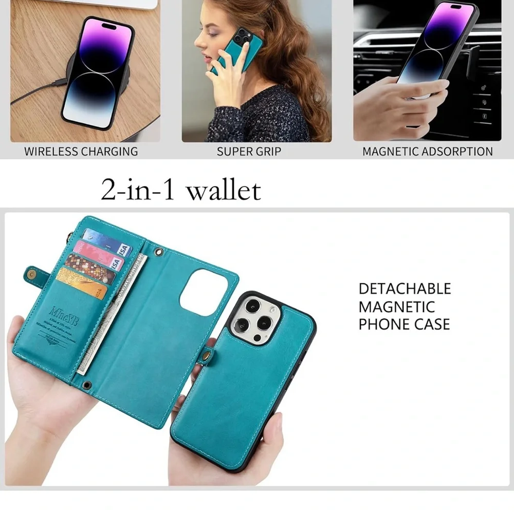 Teal Wallet Phone Case with Wrist Strap - Compatible Cell Phone Case